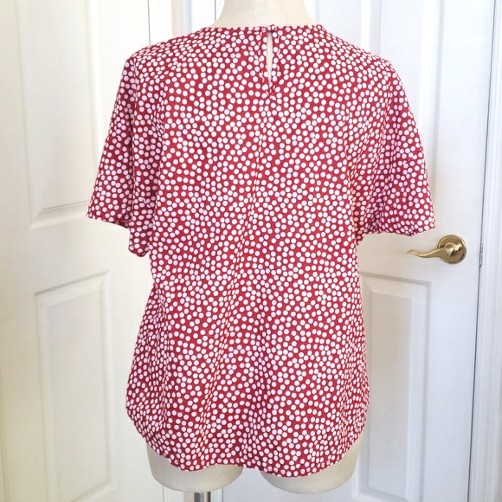 Vintage United Colors of Benetton Red White Polka Dot Blouse Relaxed M L - Picture 6 of 10